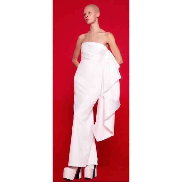 Solace London Milena Strapless Ruched Draped Ruffle White Maxi Dress Size 6 - Picture 4 of 13